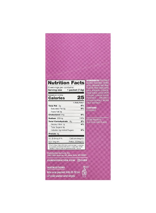 Cure Hydration, Kids, Electrolyte Drink Mix, Fruit Punch, 6 Packets, 0.27 oz (7.6 g) Each