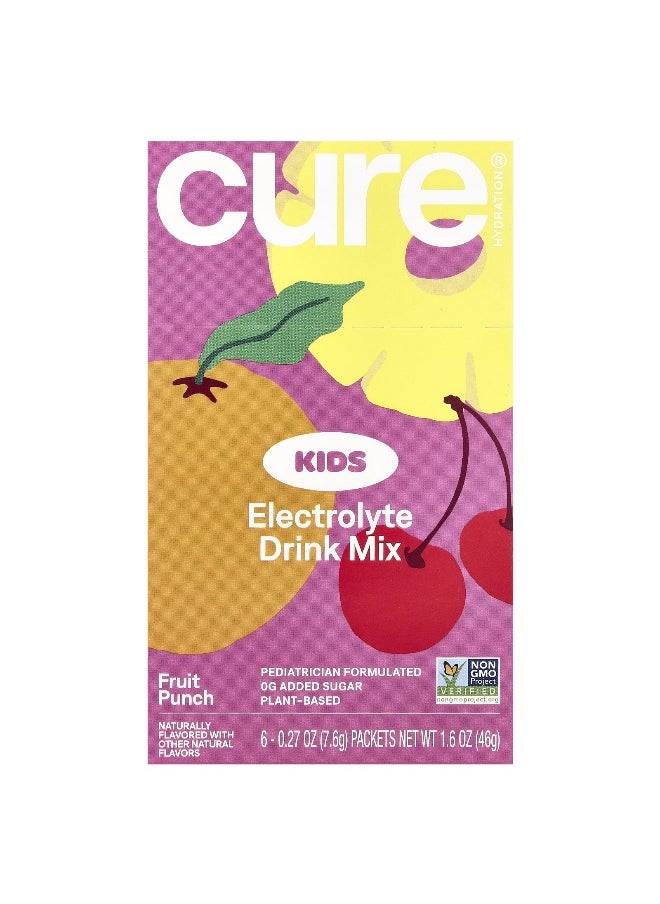 Cure Hydration, Kids, Electrolyte Drink Mix, Fruit Punch, 6 Packets, 0.27 oz (7.6 g) Each