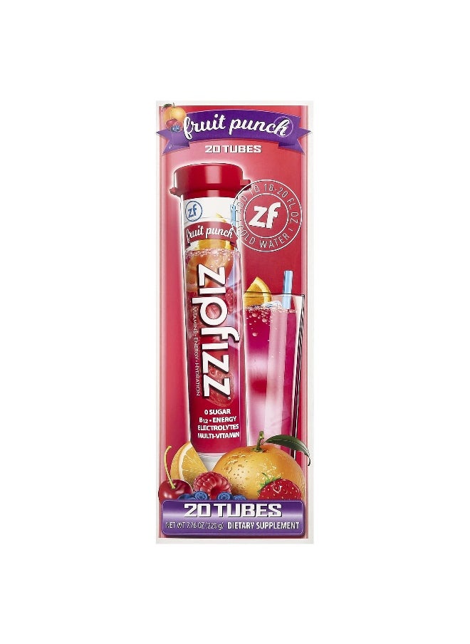 Zipfizz, Energy Drink Mix, Fruit Punch, 20 Tubes, 0.39 oz (11 g) Each