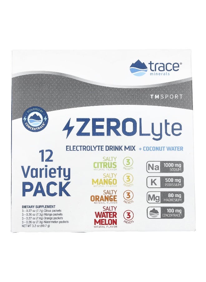 Trace, TM Sport, ZEROLyte, Electrolyte Drink Mix + Coconut Water, Variety Pack, 12 Packets, 3.2 oz (87.9 g)