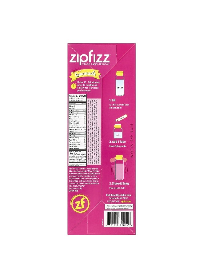 Zipfizz, Energy Drink Mix, Pink Lemonade, 20 Tubes, 0.39 oz (11 g) Each