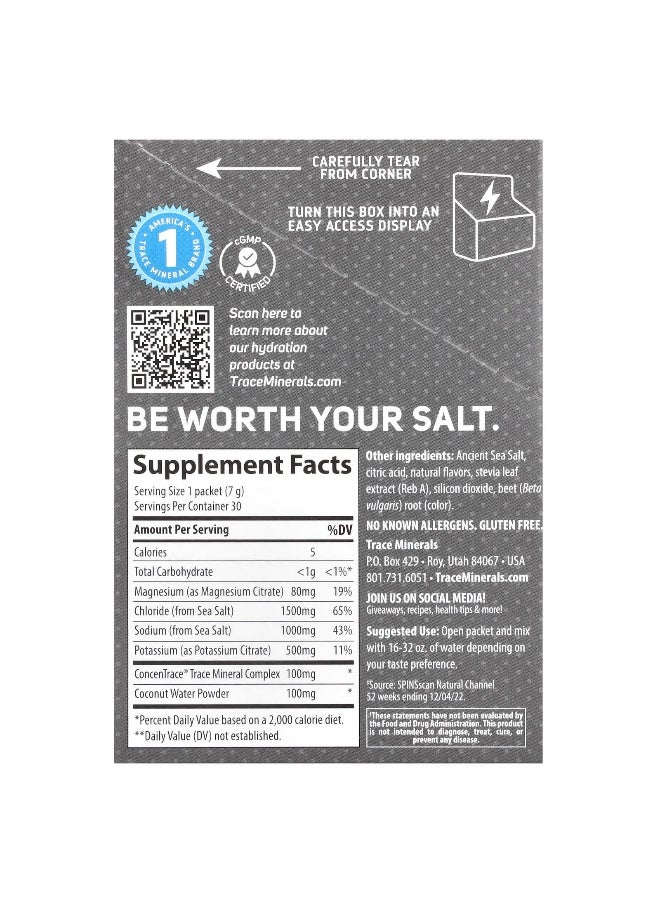 Trace, TM Sport, ZEROLyte, Electrolyte Drink Mix, Salty Berry Lemonade, 30 Packets, 0.25 oz (7 g) Each