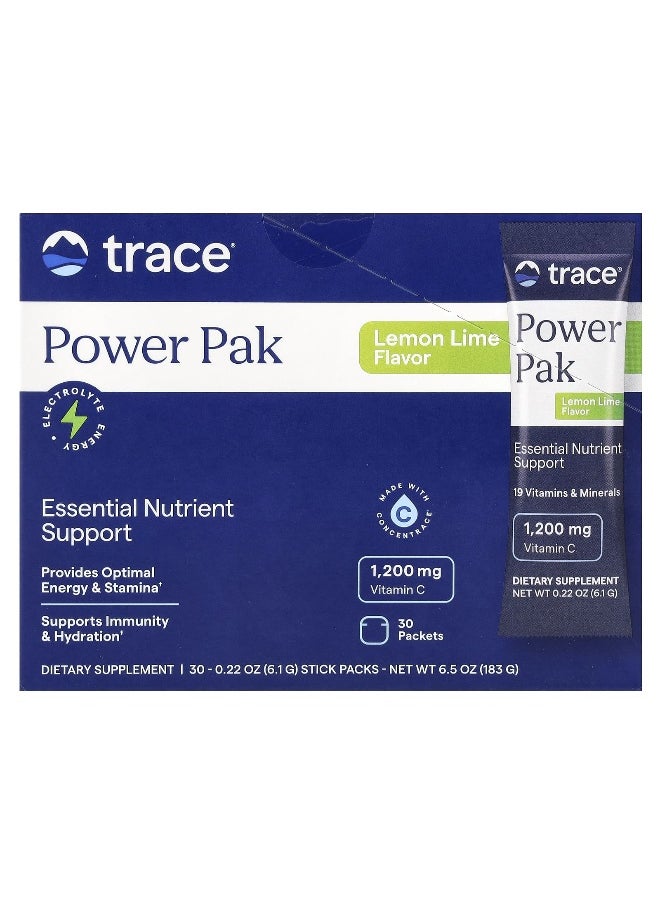 Trace, Power Pak, Lemon Lime, 30 Stick Packets, 0.22 oz (6.1 g) Each