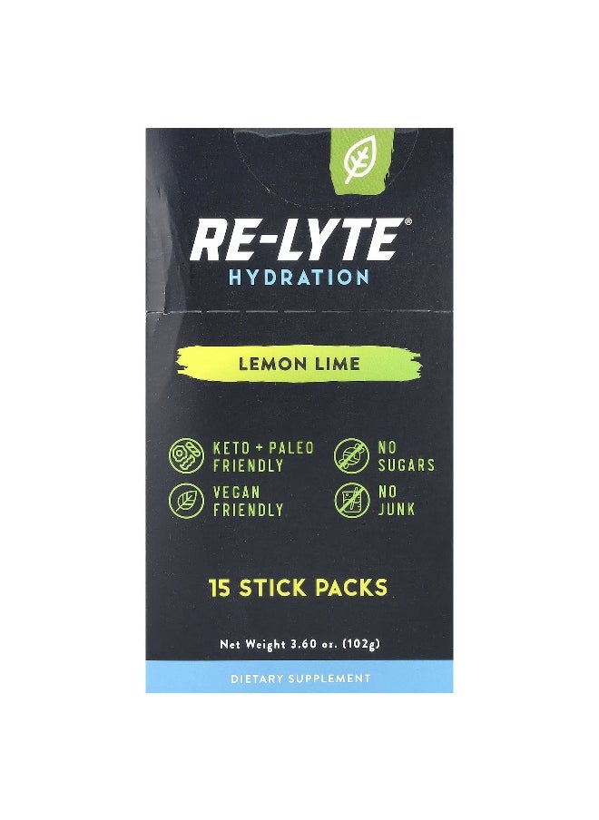 Redmond Trading Company, Re-Lyte® Hydration, Lemon Lime , 15 Stick Packs, 0.24 oz (6.8 g) Each