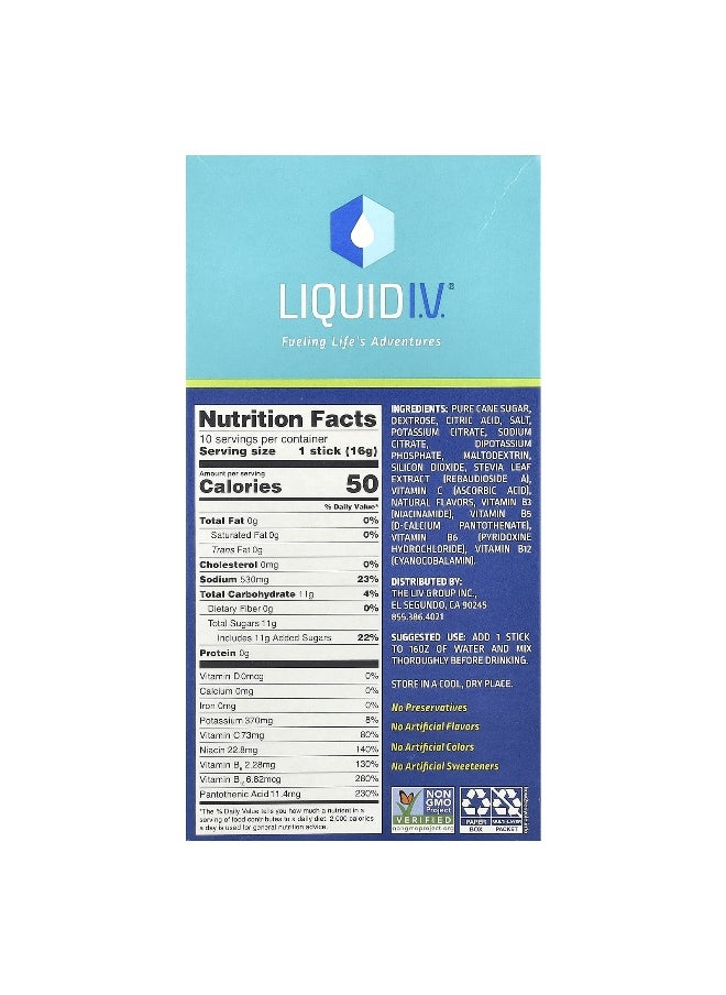 Liquid I.V., Hydration Multiplier®, Electrolyte Drink Mix, Watermelon, 10 Stick Packs, 0.56 oz (16 g) Each