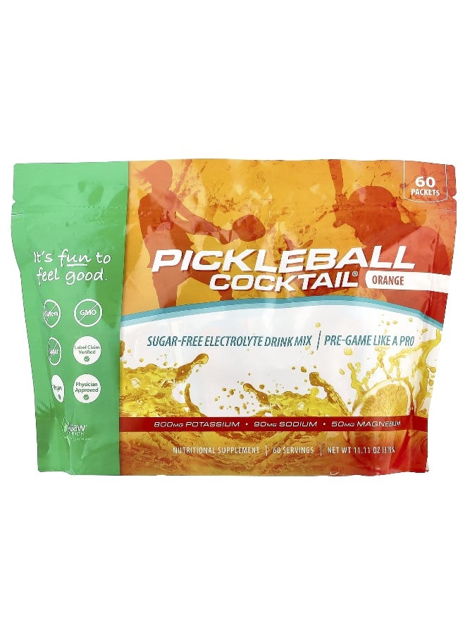 Jigsaw Health, Pickleball Cocktail®, Sugar-Free Electrolyte Drink Mix, Orange, 60 Packets, 5 g Each