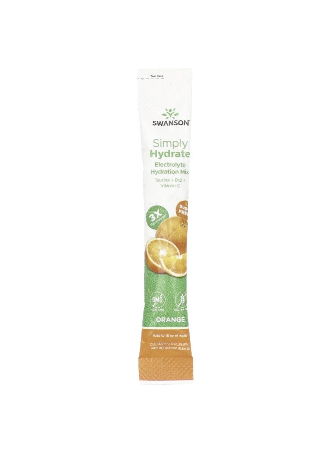 Swanson, Simply Hydrate, Electrolyte Hydration Mix, Orange, 30 Stick Packs, 0.21 oz (5.84 g) Each