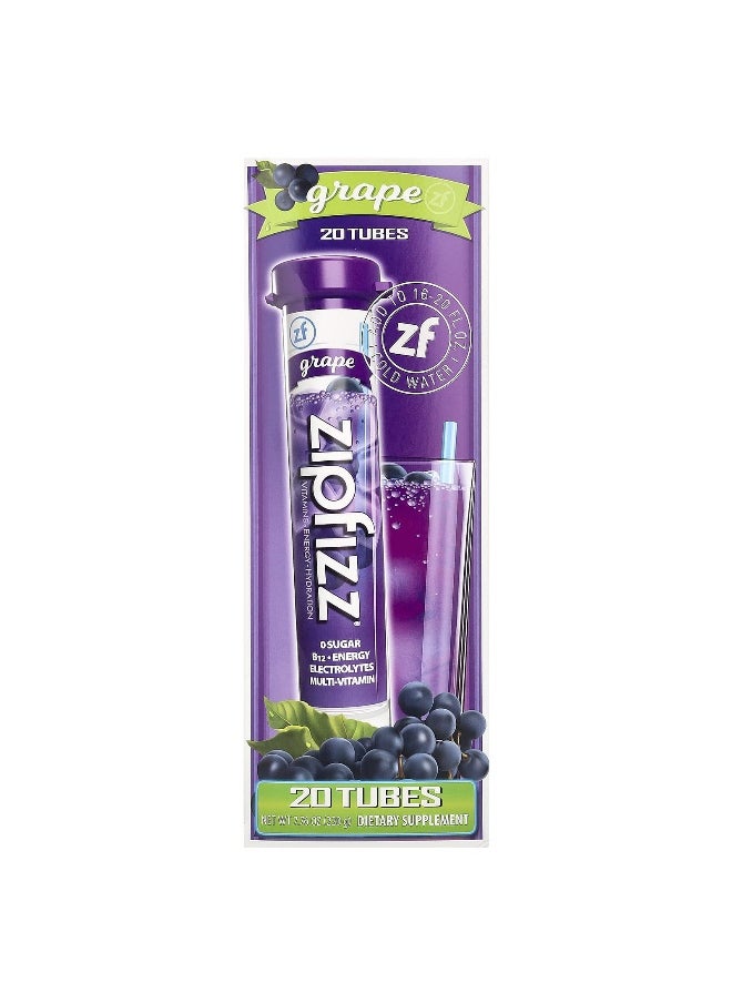 Zipfizz, Energy Drink Mix, Grape, 20 Tubes, 0.39 oz (11 g) Each