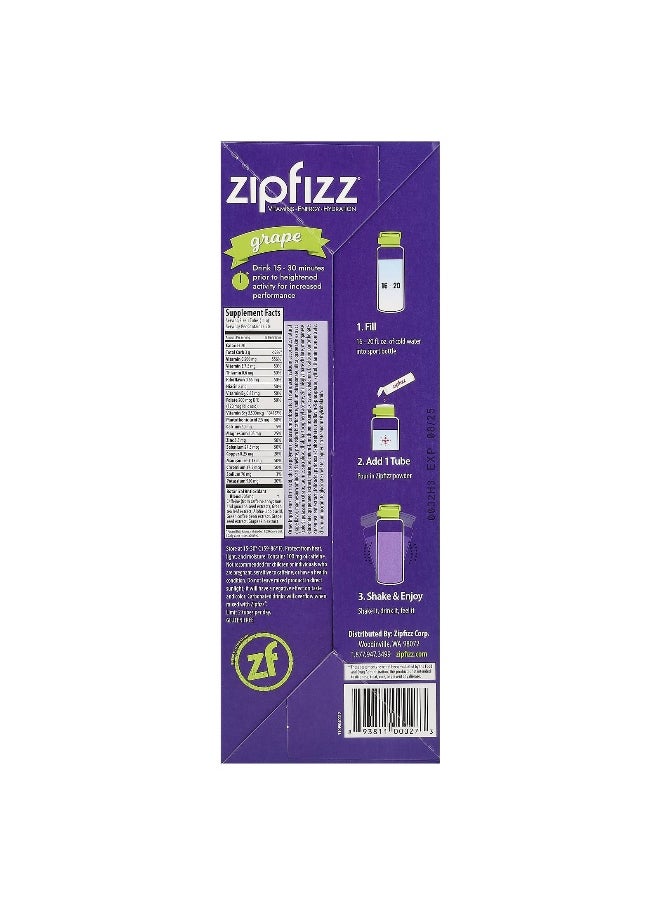 Zipfizz, Energy Drink Mix, Grape, 20 Tubes, 0.39 oz (11 g) Each