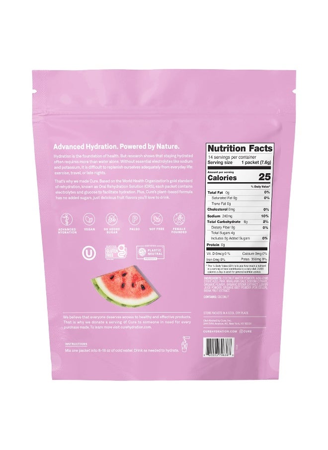 Cure Hydration, Hydrating Electrolyte Mix, Watermelon, 14 Packets, 0.27 oz (7.6 g) Each