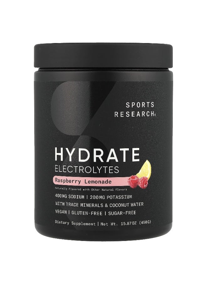 Sports Research, Hydrate Electrolytes, Raspberry Lemonade, 15.87 oz (450 g)