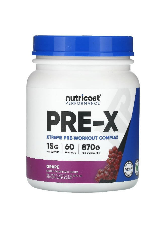 Nutricost, Performance, PRE-X, Xtreme Pre-Workout Complex, Grape, 1.9 lb (870 g)