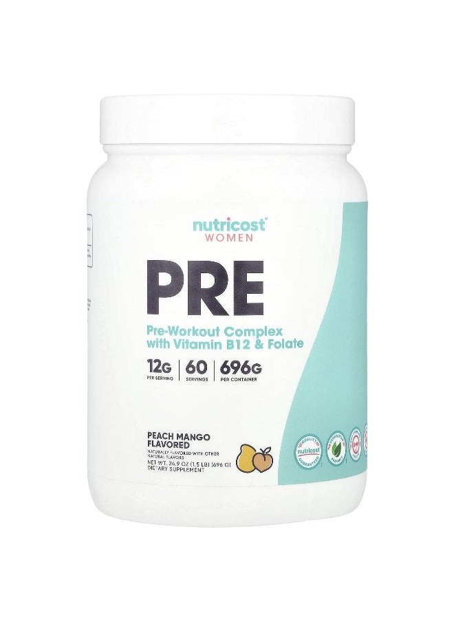 Nutricost, Women, Pre-Workout Complex With Vitamin B12 & Folate, Peach Mango, 1.5 lb (696 g)