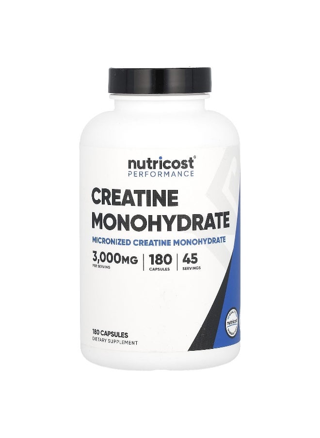 Nutricost, Performance, Creatine Monohydrate, 3,000 mg , 180 Capsules (750 mg per Capsule)