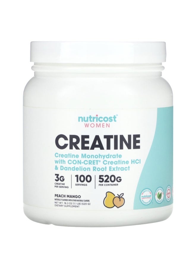 Nutricost, Women, Creatine, Peach Mango, 1.1 lb (520 g)