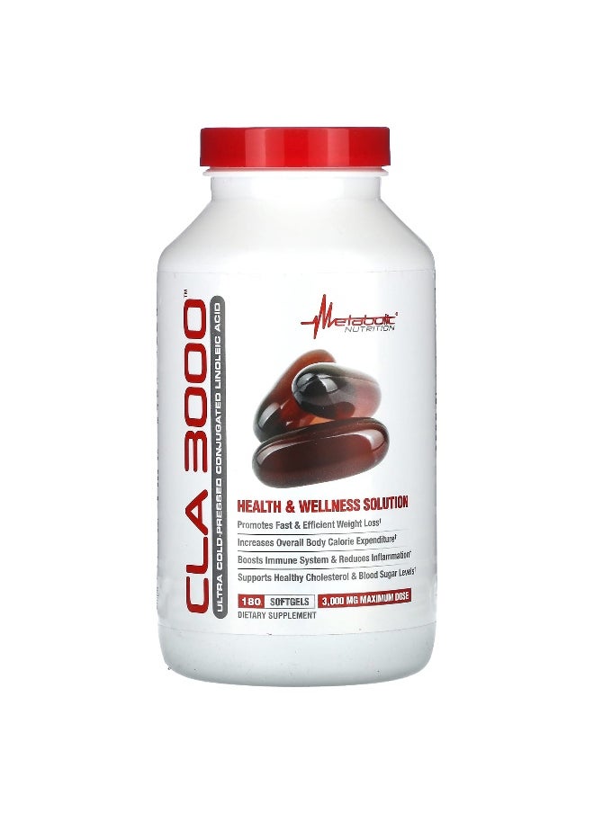 Metabolic Nutrition, CLA 3000, 3,000 mg, 180 Softgels (1,000 mg per Softgel)