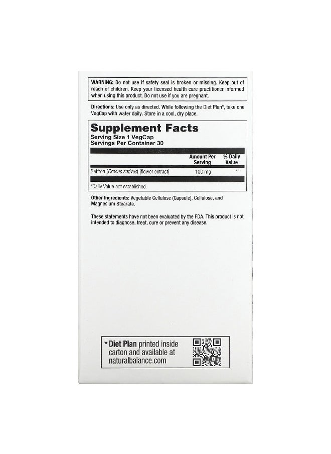 Natural Balance, Saffron Extract, Maximum Strength, 100 mg, 30 VegCaps