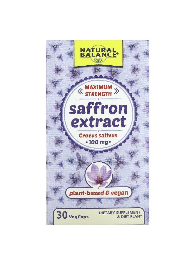 Natural Balance, Saffron Extract, Maximum Strength, 100 mg, 30 VegCaps