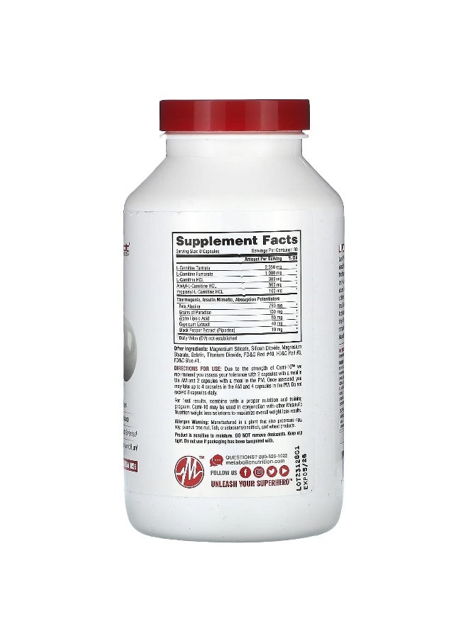 Metabolic Nutrition, Carni-10, 5,000 mg, 240 Capsules (625 mg per Capsule)