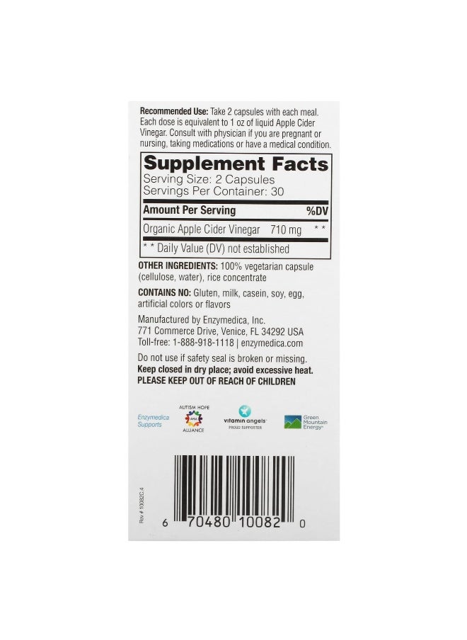 Enzymedica, Apple Cider Vinegar with the Mother, 710 mg, 60 Capsules (355 mg per Capsule)