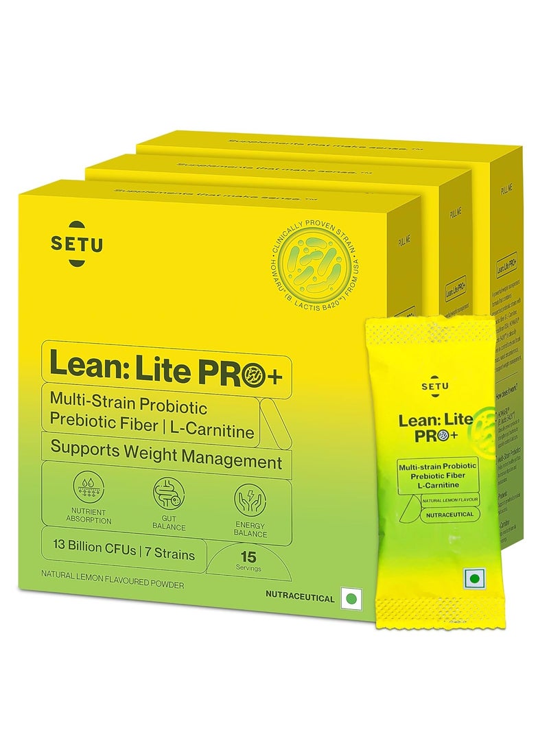 lean lite pro plus gut health powder with probiotics and l carnitine supergut prebiotic and probiotic supplement boosts metabolism aids digestion converts fat to energy 45 sachets