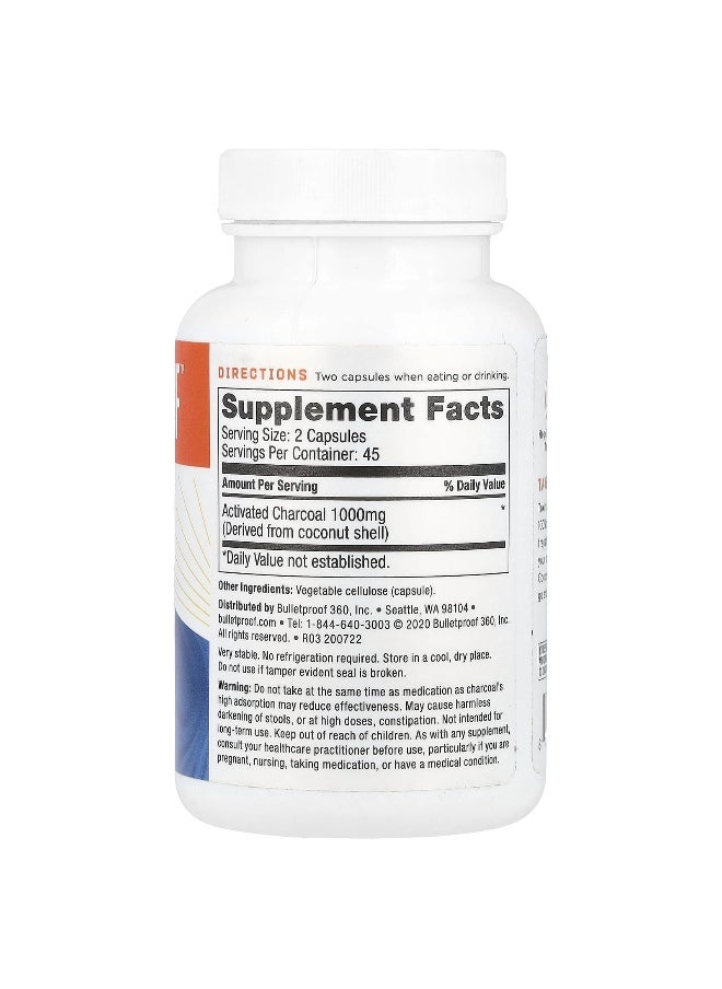 BulletProof, Coconut Charcoal, Detox & Gas Relief, 1,000 mg, 90 Veg Capsules (500 mg Per Capsule)