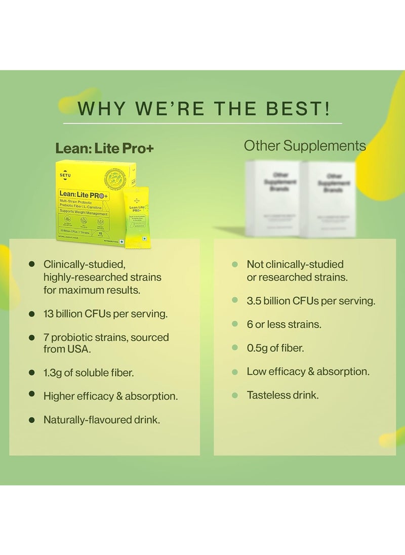 lean lite pro plus gut health powder with probiotics and l carnitine supergut prebiotic and probiotic supplement boosts metabolism aids digestion converts fat to energy 30 sachets