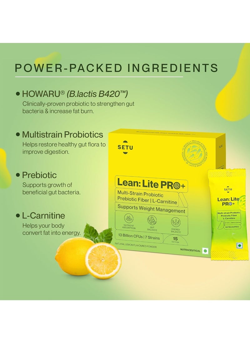 lean lite pro plus gut health powder with probiotics and l carnitine supergut prebiotic and probiotic supplement boosts metabolism aids digestion converts fat to energy 30 sachets