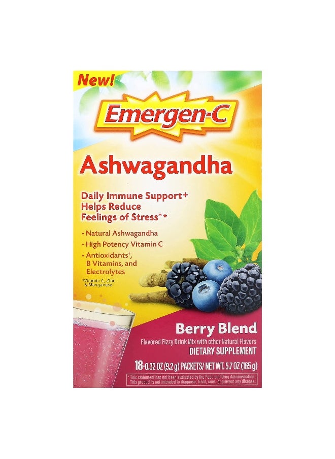 Emergen-C, Ashwagandha, Berry Blend, 18 Packets, 0.32 oz (9.2 g) Each