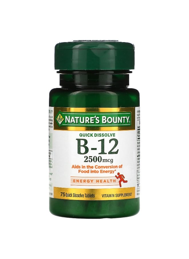 Nature's Bounty, B-12, Natural Cherry, 2,500 mcg, 75 Quick Dissolve Tablets