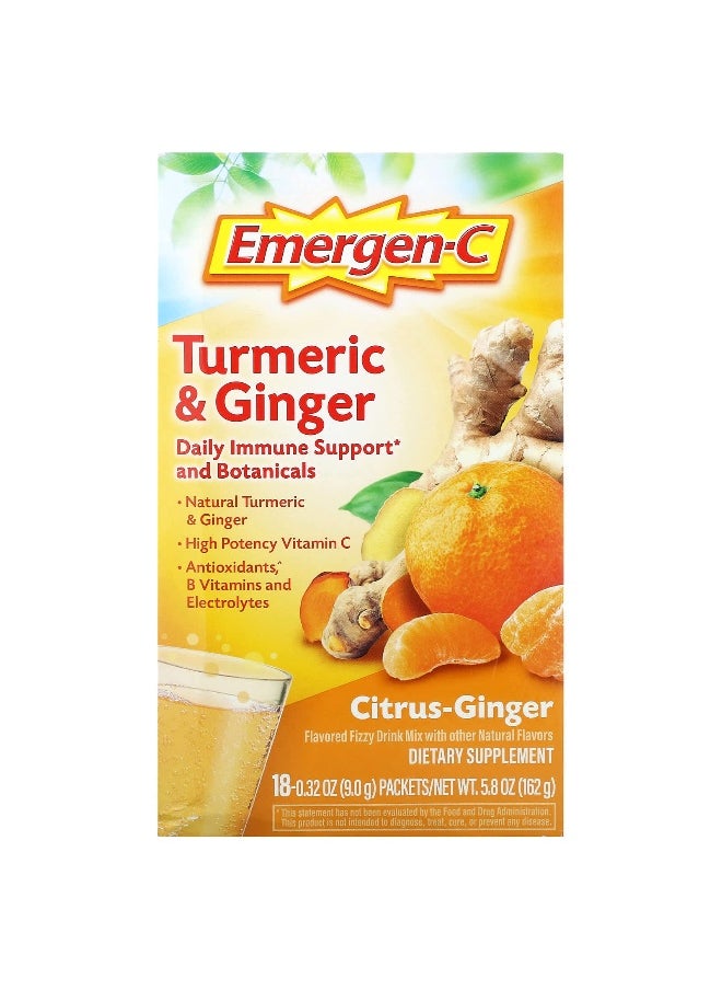 Emergen-C, Turmeric & Ginger, Citrus-Ginger, 18 Packets, 0.32 oz (9 g) Each