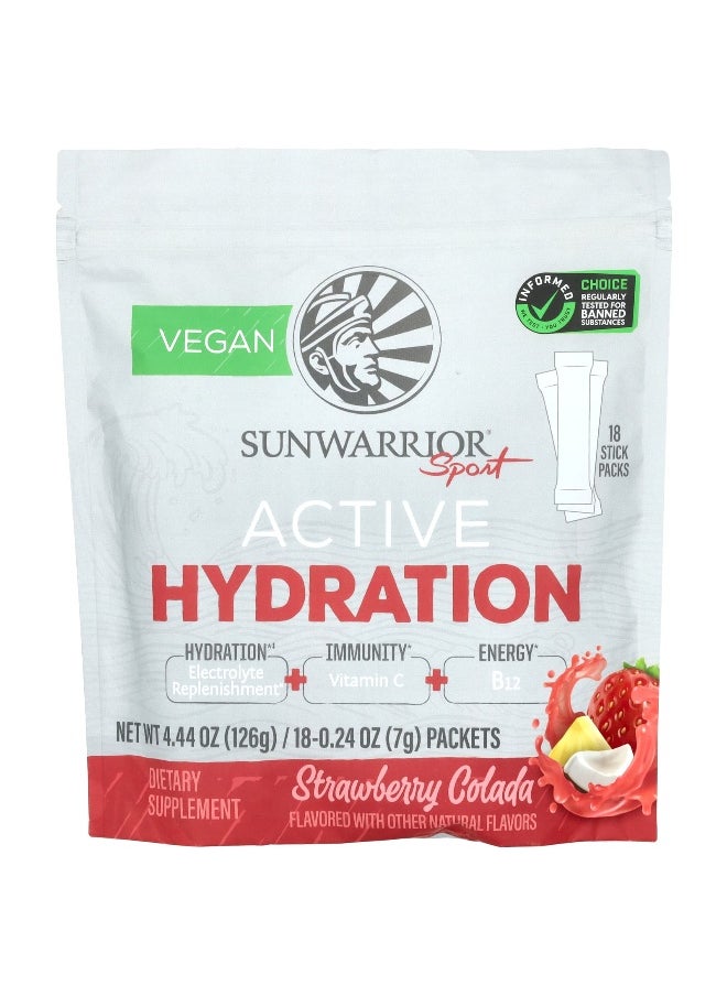 Sunwarrior, Sport, Active Hydration, Strawberry Colada, 18 Packets, 0.24 oz (7 g) Each
