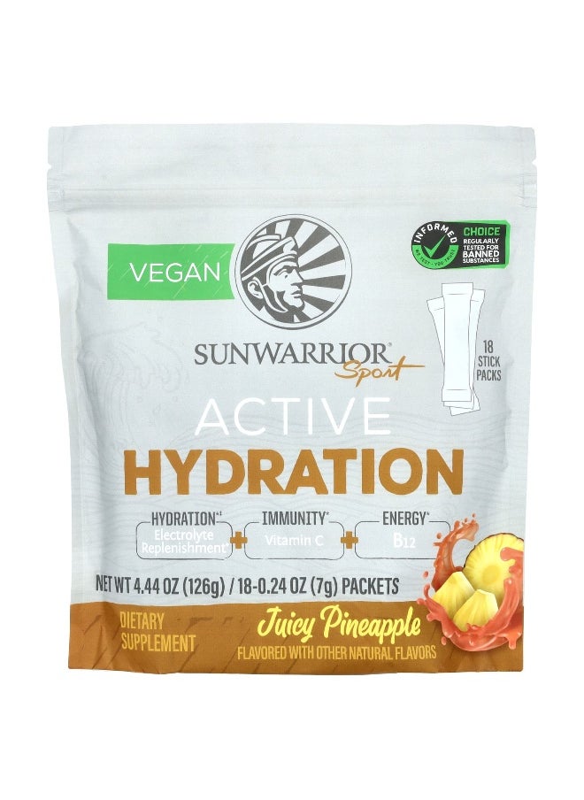 Sunwarrior, Sport, Active Hydration, Juicy Pineapple, 18 Packets, 0.24 oz (7 g) Each
