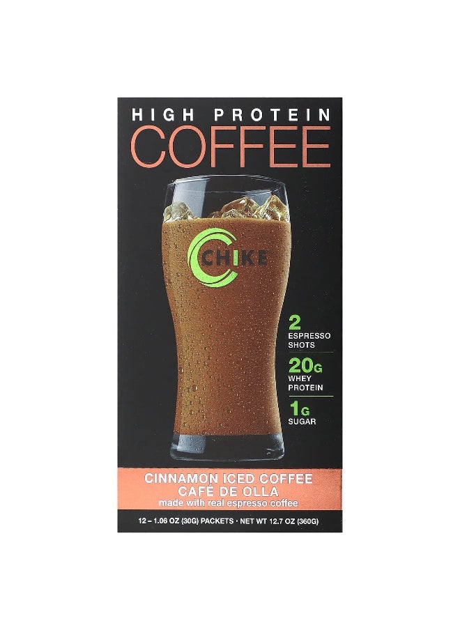 Chike Nutrition, High Protein Iced Coffee, Cinnamon, 12 Packets, 1.06 oz (30 g) Each