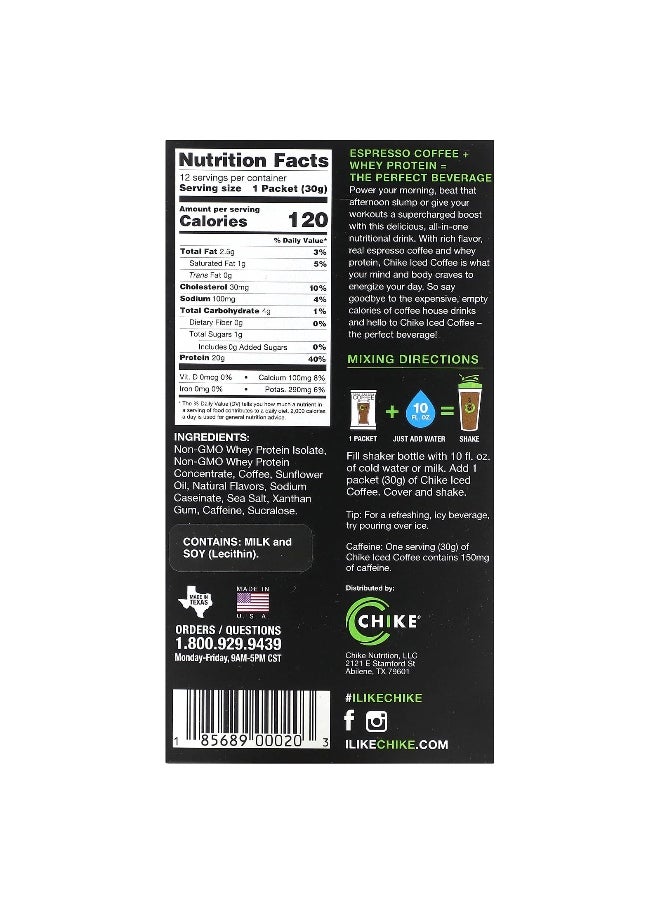 Chike Nutrition, High Protein Iced Coffee, Cinnamon, 12 Packets, 1.06 oz (30 g) Each