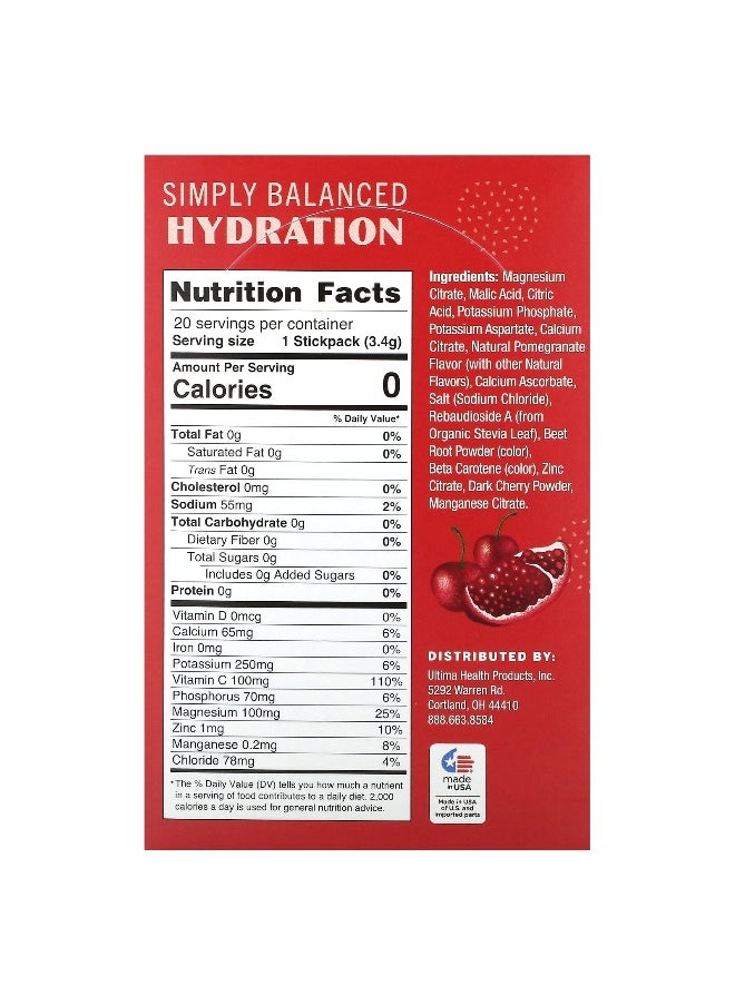 Ultima Replenisher, Electrolyte Mix, Cherry Pomegranate, 20 StickPacks, 0.12 oz (3.4 g) Each
