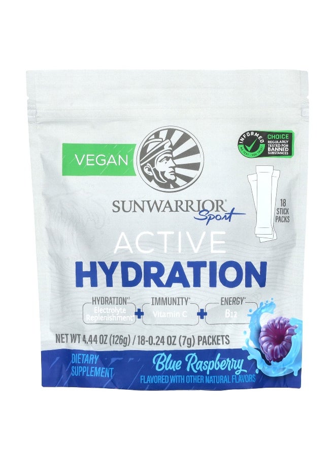 Sunwarrior, Sport, Active Hydration, Blue Raspberry , 18 Packets, 0.24 oz (7 g) Each