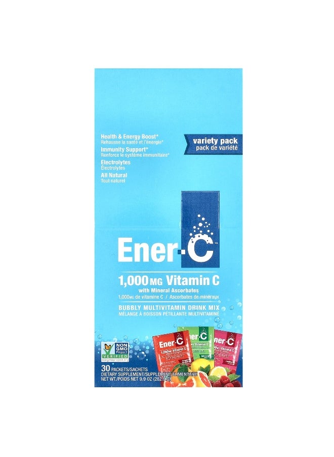 Ener-C, Bubbly Multi-Vitamin Drink Mix, Variety Pack, 1,000 mg, 30 Packets, 9.9 oz (282.9 g)