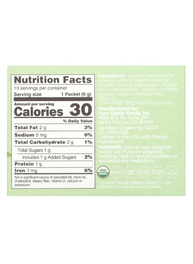 Four Sigmatic, Think, Organic Matcha Latte Mix with Lion's Mane Mushrooms, 10 Packets, 0.21 oz (6 g) Each