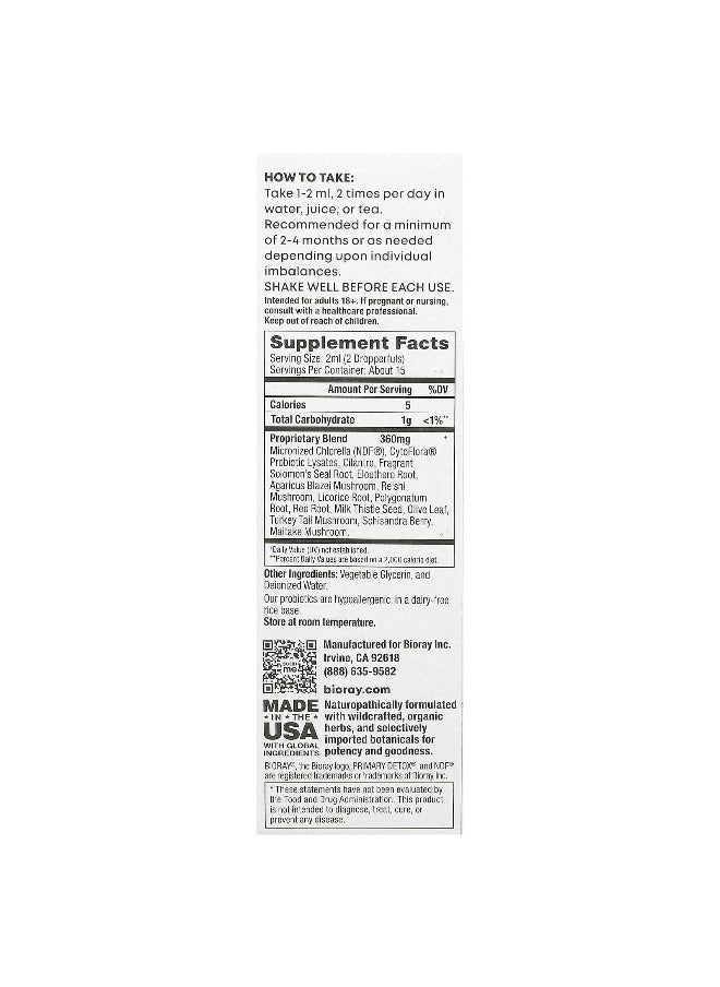 Bioray, Primary Detox, Heavy Duty Detox Tonic, Alcohol Free, 2 fl oz (60 ml)