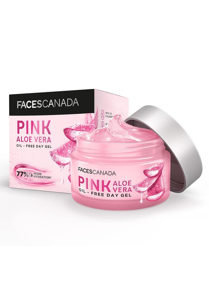 Pink Aloe Vera Oil-Free Day Gel with Hyaluronic Acid | Hydrating & Soothing | Non-Sticky & Lightweight Facial Moisturizer | 1.76 Oz/50g