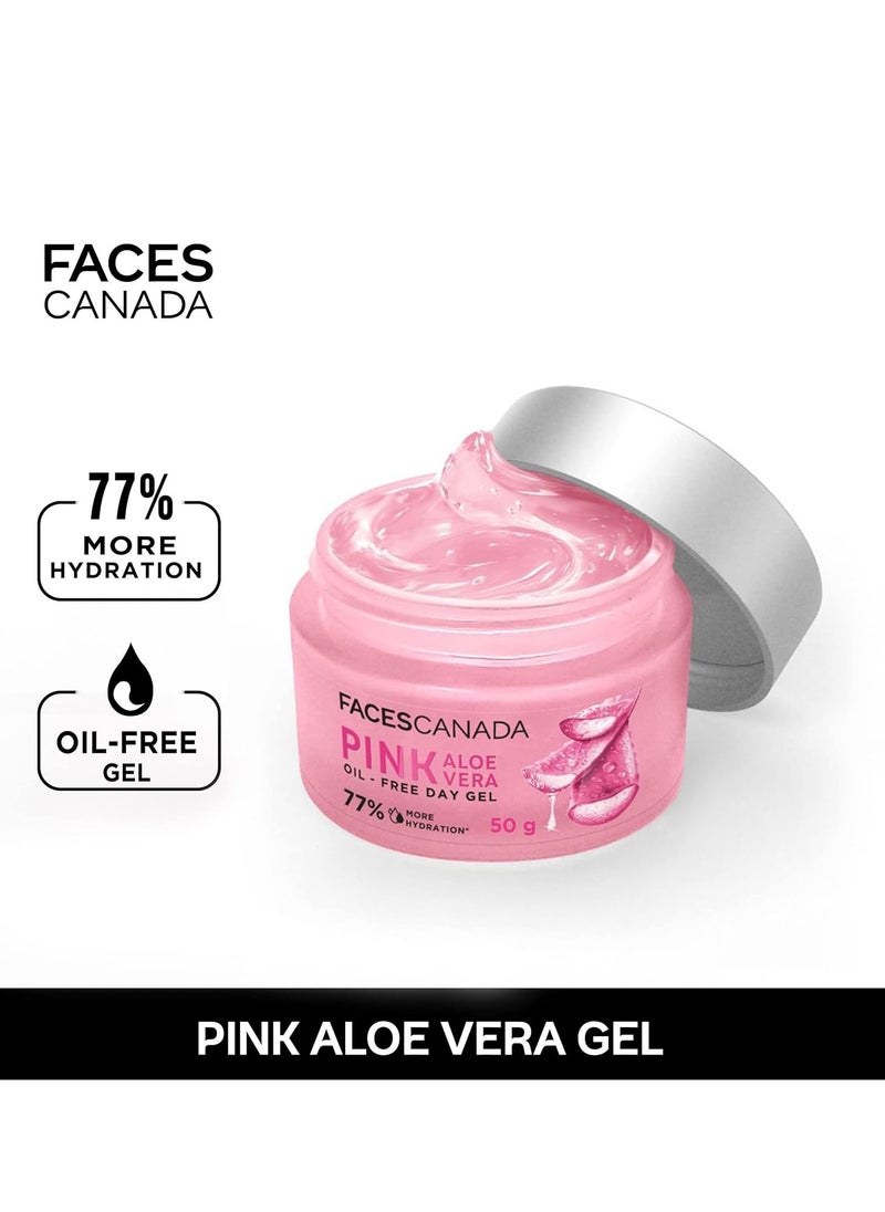 Pink Aloe Vera Oil-Free Day Gel with Hyaluronic Acid | Hydrating & Soothing | Non-Sticky & Lightweight Facial Moisturizer | 1.76 Oz/50g