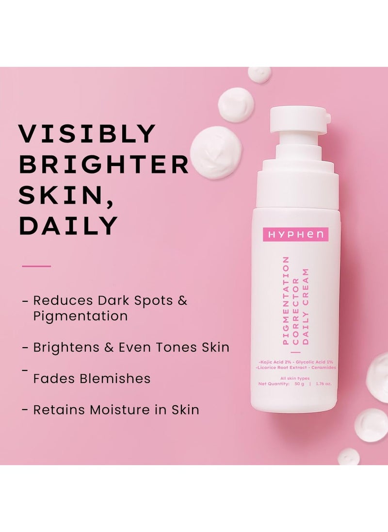 Pigmentation Corrector Daily Cream With 2% Kojic Acid | Moisturizes & Treats Pigmentation | Reduces Dark Spots & Blemishes | Brightens Skin | Lightweight & Fragrance Free -50g