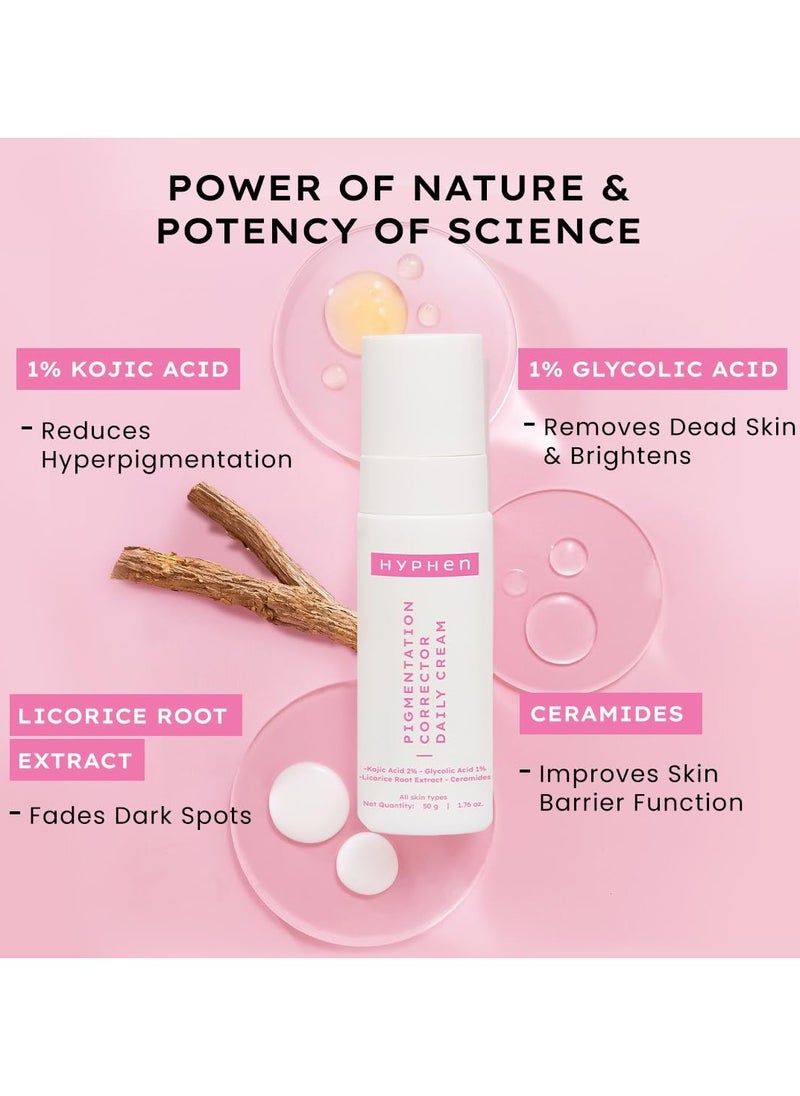 Pigmentation Corrector Daily Cream With 2% Kojic Acid | Moisturizes & Treats Pigmentation | Reduces Dark Spots & Blemishes | Brightens Skin | Lightweight & Fragrance Free -50g