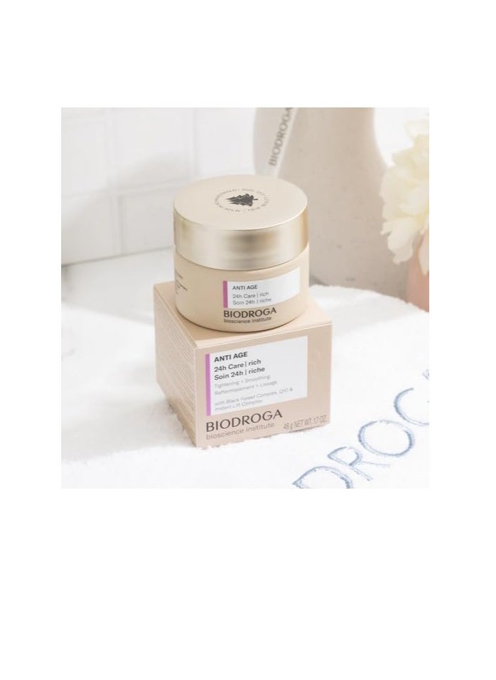 Biodroga Anti Age 24h RICH Face Cream (1.7 oz)- Firming, Smoothing, Anti Wrinkle, Lifting - with Instant Lift Complex & Q10 - NO Fragance, Colouring, Silicons, Mineral Oil, Parabens, Gluten, Lactose