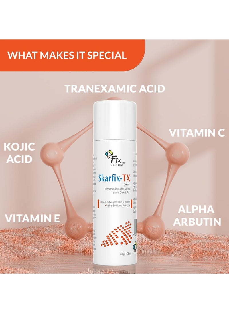 Tranexamic Acid + 2% Kojic Acid + 1% Arbutin SKARFIX -TX Face Cream | Pigmentation Removal Cream | Kojic Acid Cream | Uneven Skin Tone - 30 gm