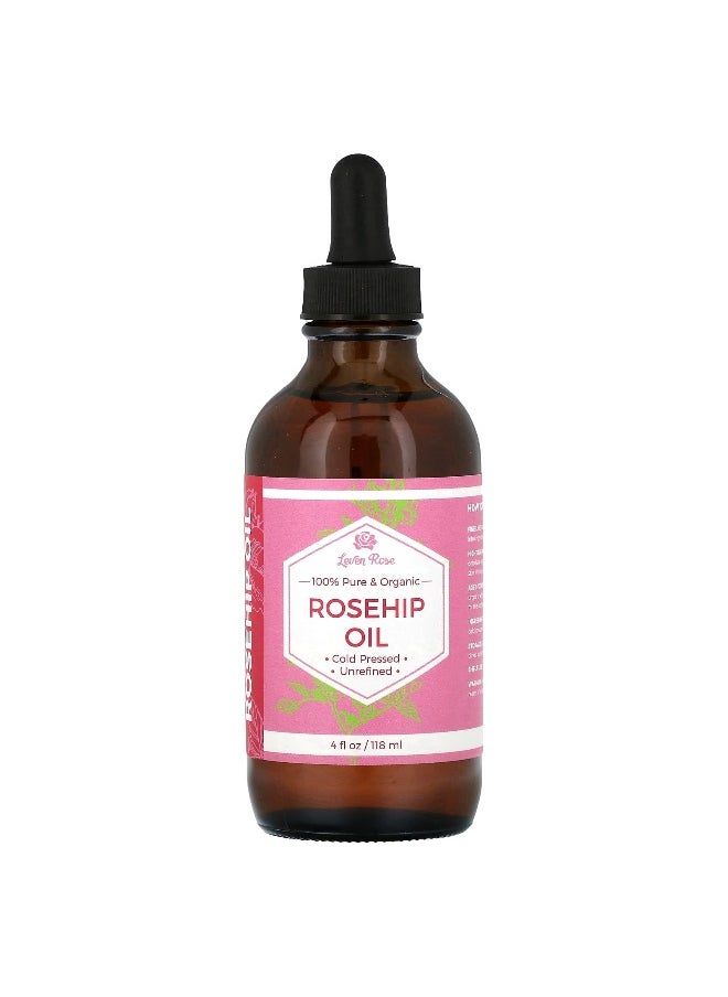 Leven Rose, 100% Pure & Organic Rosehip Oil, 4 fl oz (118 ml)