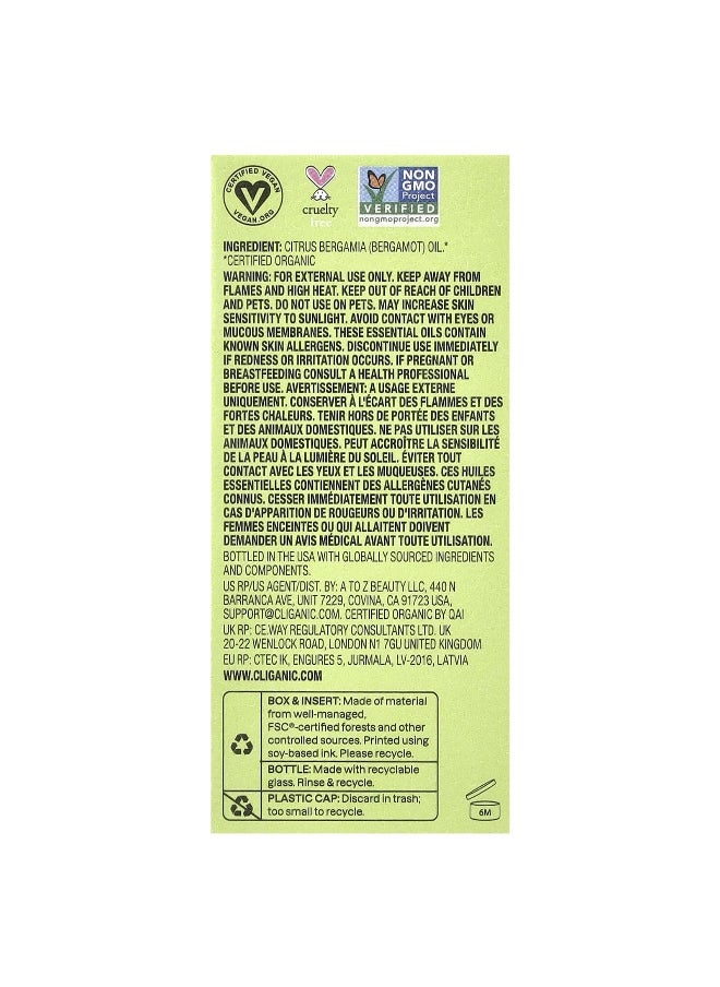 Cliganic, Moment of Elation™, Organic Bergamot Essential Oil, 0.34 fl oz (10 ml)