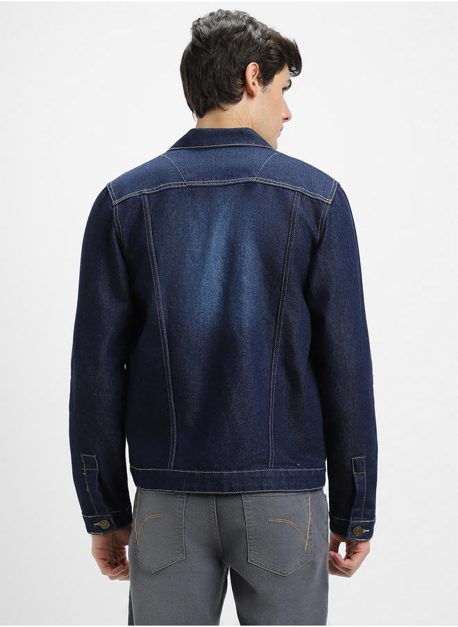 Regular Fit Indigo Men's Denim Jacket, Full Sleeves, Spread Collar, Casual