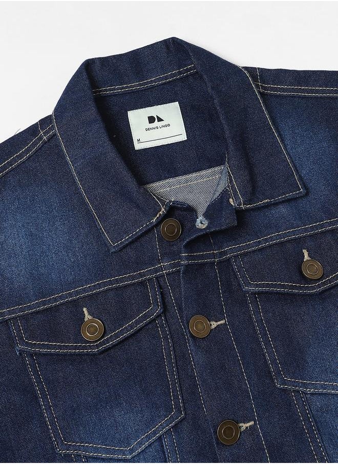 Regular Fit Indigo Men's Denim Jacket, Full Sleeves, Spread Collar, Casual